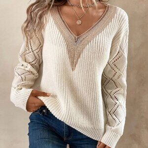 Cozy Cream Lace Knit Oversized Sweater Top